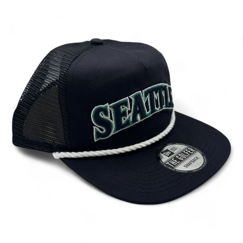 Seattle Mariners Navy and Navy Mesh New Era Rope Golfer Snapback hat
