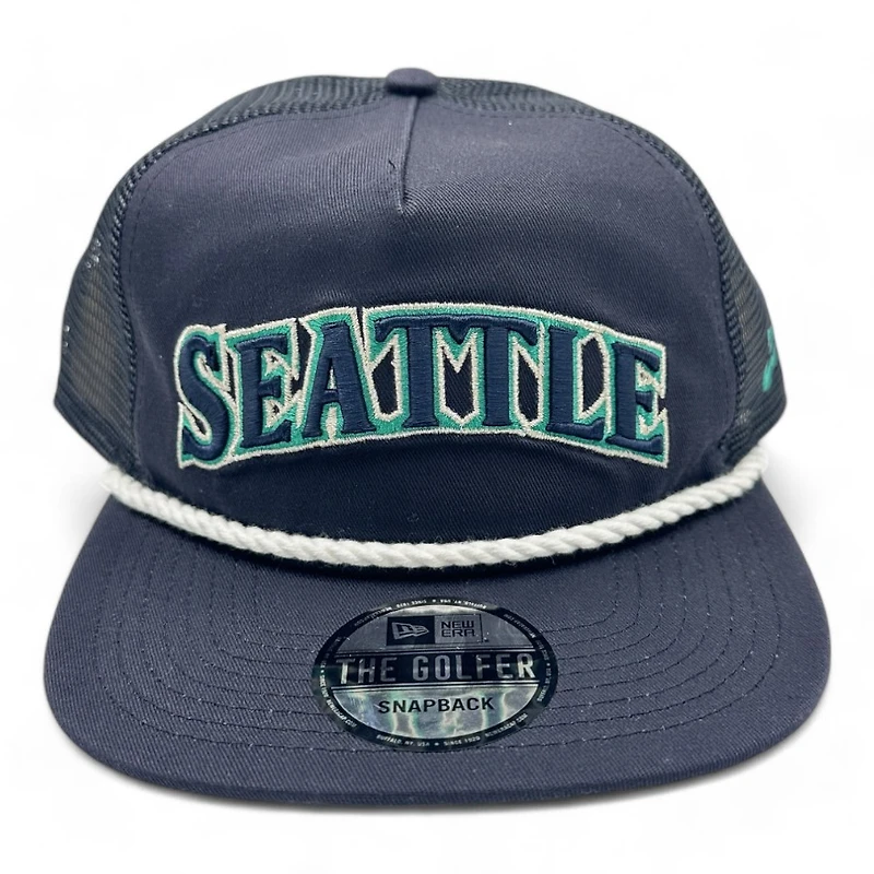 Seattle Mariners Navy and Navy Mesh New Era Rope Golfer Snapback hat