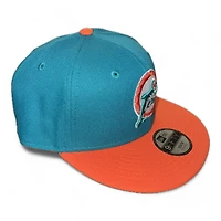 Youth Miami Dolphins Aqua and Orange Historic New Era 9FIFTY Snapback Hat