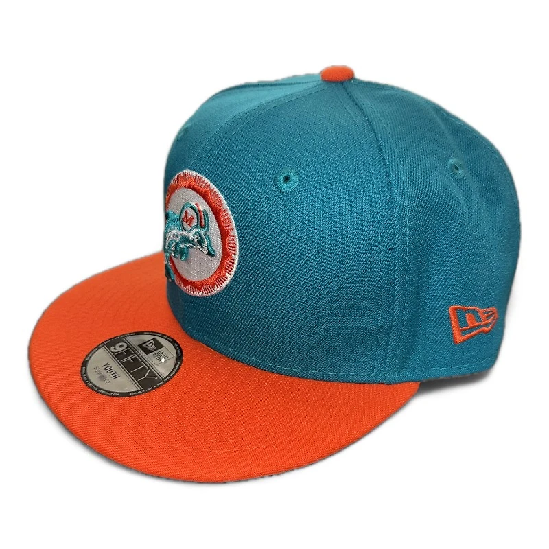 Youth Miami Dolphins Aqua and Orange Historic New Era 9FIFTY Snapback Hat