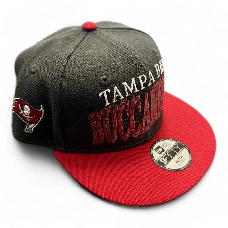 Youth Tampa Bay Buccaneers Black and Red Block Letters New Era 9FIFTY Snapback Hat