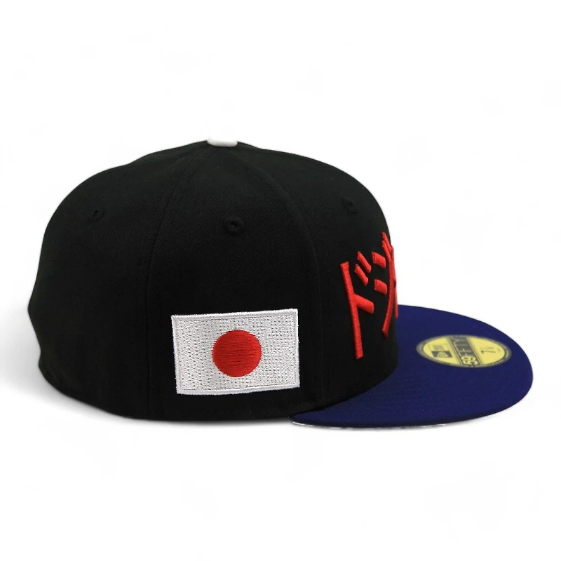 Los Angeles Dodgers Black and Royal Blue "50/50" Japan Flag Patch Gray UV New Era 59FIFTY Fitted Hat