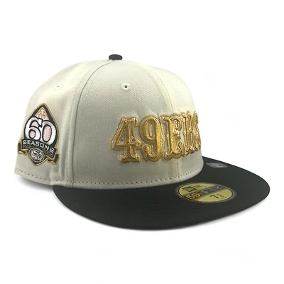 San Francisco 49ers Chrome and Black Cream Cookies Pack 60 Seasons Patch Pink UV New Era 59FIFTY Fitted Hat