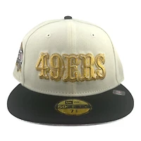 San Francisco 49ers Chrome and Black Cream Cookies Pack 60 Seasons Patch Pink UV New Era 59FIFTY Fitted Hat