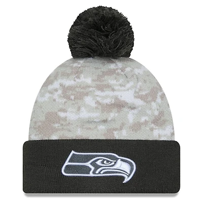 Seattle Seahawks 2024 White Digital Camo NFL Salute to Service New Era Knit Beanie Hat