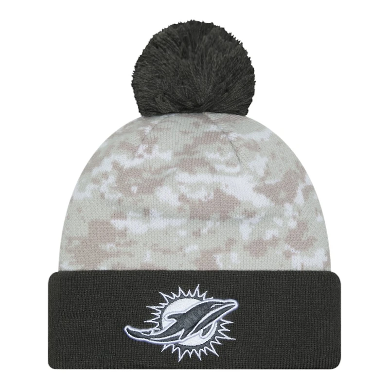 Miami Dolphins 2024 White Digital Camo NFL Salute to Service New Era Knit Beanie Hat