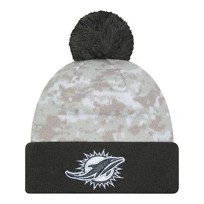 Miami Dolphins 2024 White Digital Camo NFL Salute to Service New Era Knit Beanie Hat