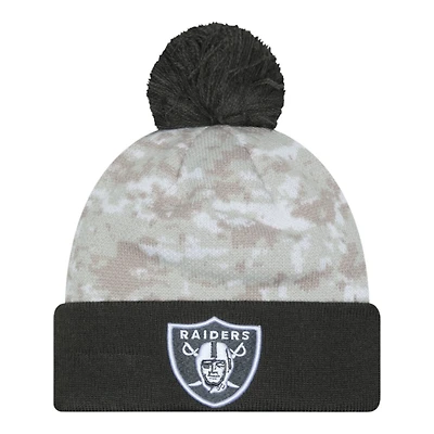 Las Vegas Raiders 2024 White Digital Camo NFL Salute to Service New Era Knit Beanie Hat