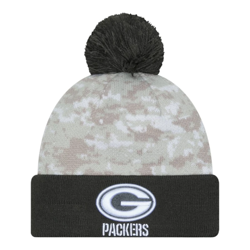 Green Bay Packers 2024 White Digital Camo NFL Salute to Service New Era Knit Beanie Hat