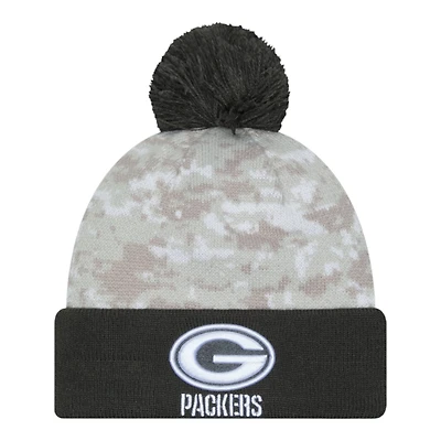 Green Bay Packers 2024 White Digital Camo NFL Salute to Service New Era Knit Beanie Hat
