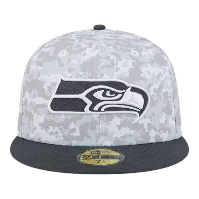 Seattle Seahawks White Camo NFL 2024 Salute to Service New Era 59FIFTY Fitted Hat