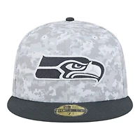 Seattle Seahawks White Camo NFL 2024 Salute to Service New Era 59FIFTY Fitted Hat
