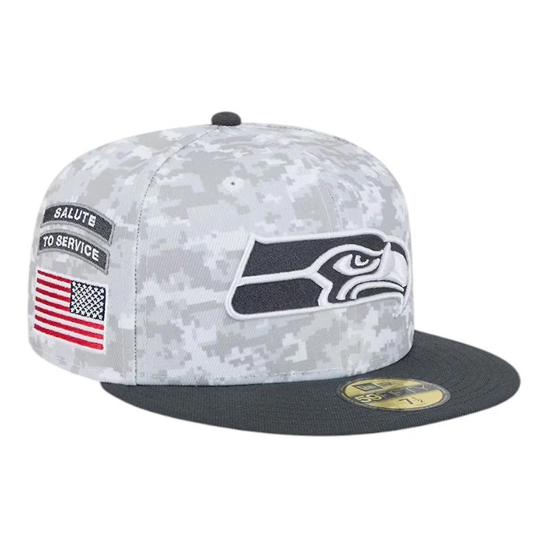 Seattle Seahawks White Camo NFL 2024 Salute to Service New Era 59FIFTY Fitted Hat