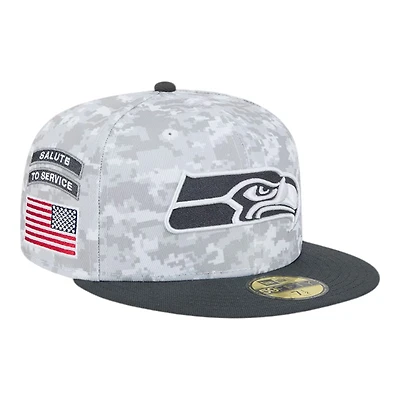 Seattle Seahawks White Camo NFL 2024 Salute to Service New Era 59FIFTY Fitted Hat
