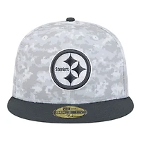 Pittsburgh Steelers White Camo NFL 2024 Salute to Service New Era 59FIFTY Fitted Hat