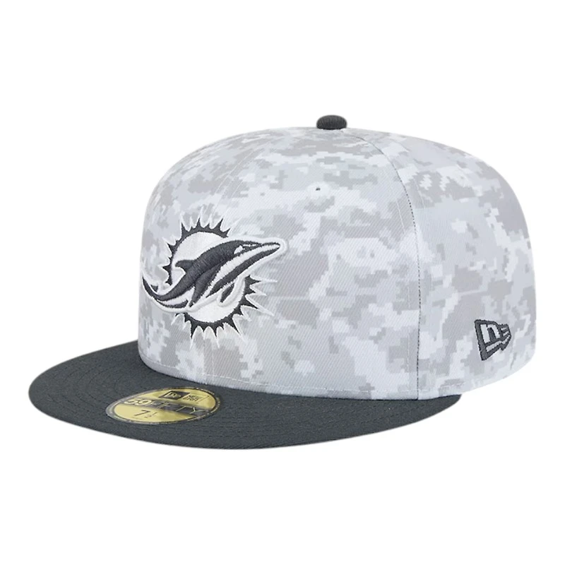 Miami Dolphins White Camo NFL 2024 Salute to Service New Era 59FIFTY Fitted Hat