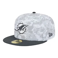 Miami Dolphins White Camo NFL 2024 Salute to Service New Era 59FIFTY Fitted Hat
