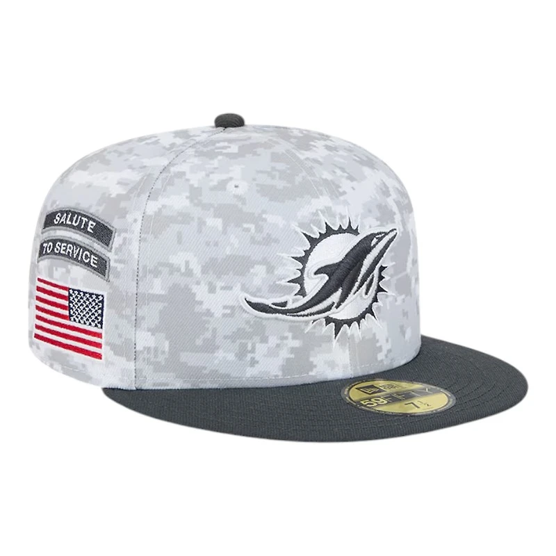 Miami Dolphins White Camo NFL 2024 Salute to Service New Era 59FIFTY Fitted Hat