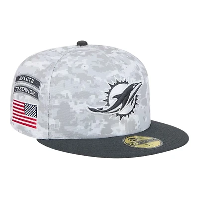 Miami Dolphins White Camo NFL 2024 Salute to Service New Era 59FIFTY Fitted Hat
