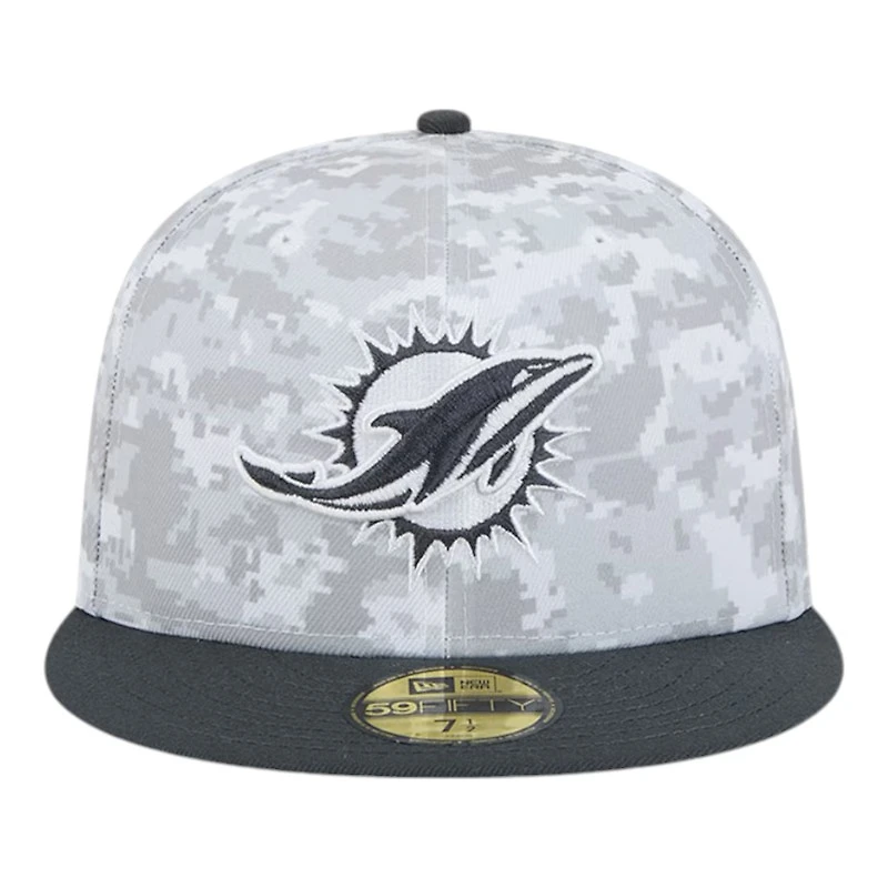 Miami Dolphins White Camo NFL 2024 Salute to Service New Era 59FIFTY Fitted Hat
