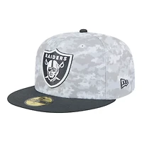 Las Vegas Raiders White Camo NFL 2024 Salute to Service New Era 59FIFTY Fitted Hat