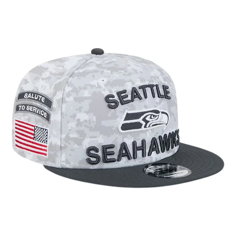 Seattle Seahawks White Camo and Graphite 2024 NFL Salute to Service New Era 9FIFTY Snapback Hat