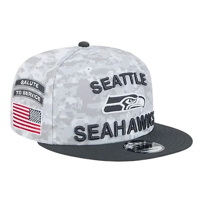 Seattle Seahawks White Camo and Graphite 2024 NFL Salute to Service New Era 9FIFTY Snapback Hat