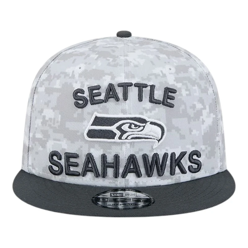 Seattle Seahawks White Camo and Graphite 2024 NFL Salute to Service New Era 9FIFTY Snapback Hat