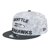Seattle Seahawks White Camo and Graphite 2024 NFL Salute to Service New Era 9FIFTY Snapback Hat
