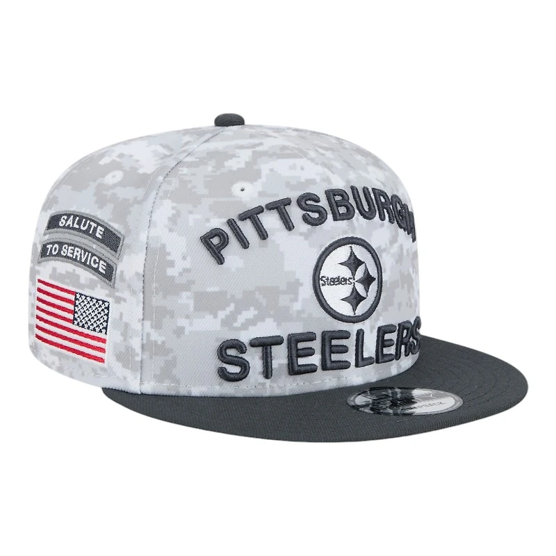 Pittsburgh Steelers White Camo and Graphite 2024 NFL Salute to Service New Era 9FIFTY Snapback Hat
