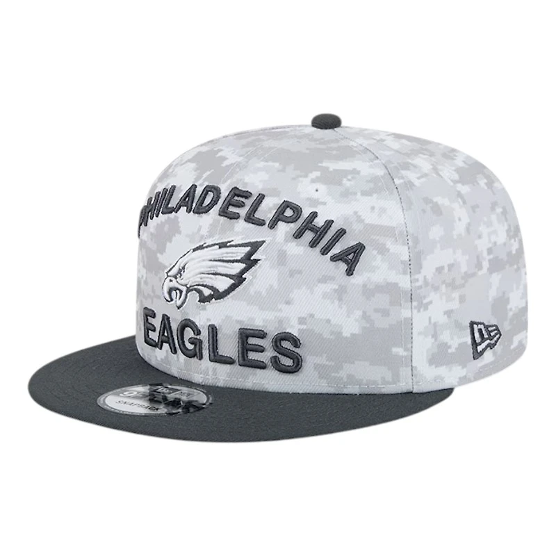 Philadelphia Eagles White Camo and Graphite 2024 NFL Salute to Service New Era 9FIFTY Snapback Hat