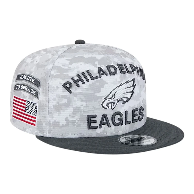 Philadelphia Eagles White Camo and Graphite 2024 NFL Salute to Service New Era 9FIFTY Snapback Hat