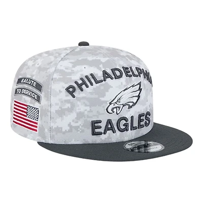 Philadelphia Eagles White Camo and Graphite 2024 NFL Salute to Service New Era 9FIFTY Snapback Hat