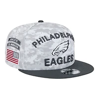 Philadelphia Eagles White Camo and Graphite 2024 NFL Salute to Service New Era 9FIFTY Snapback Hat