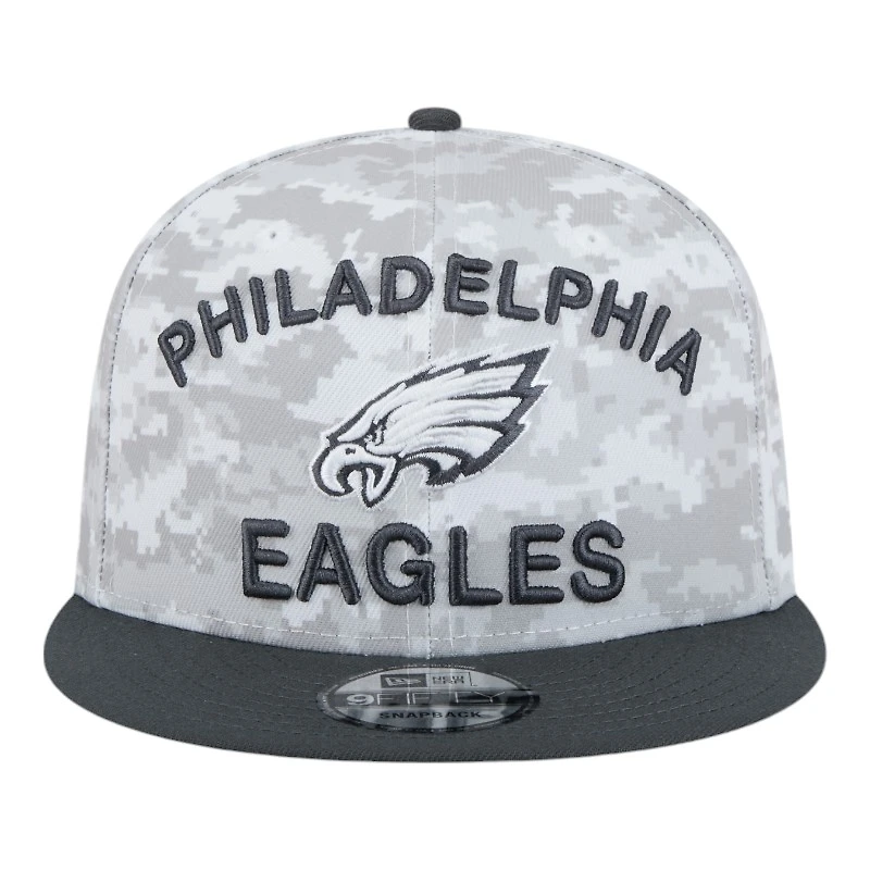 Philadelphia Eagles White Camo and Graphite 2024 NFL Salute to Service New Era 9FIFTY Snapback Hat
