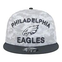 Philadelphia Eagles White Camo and Graphite 2024 NFL Salute to Service New Era 9FIFTY Snapback Hat