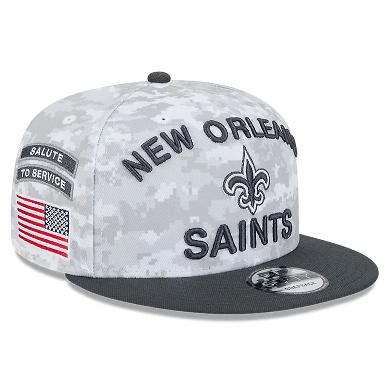 New Orleans Saints White Camo and Graphite 2024 NFL Salute to Service New Era 9FIFTY Snapback Hat