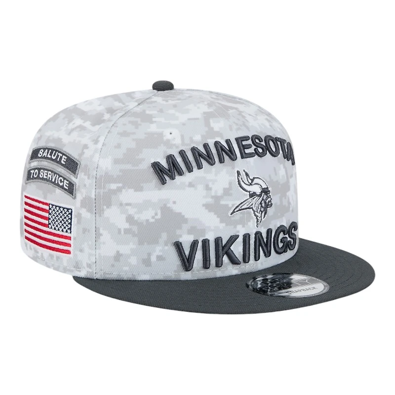 Minnesota Vikings White Camo and Graphite 2024 NFL Salute to Service New Era 9FIFTY Snapback Hat