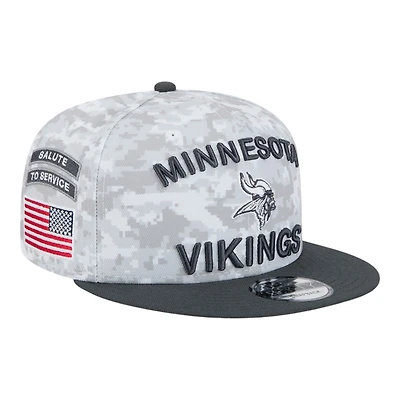 Minnesota Vikings White Camo and Graphite 2024 NFL Salute to Service New Era 9FIFTY Snapback Hat