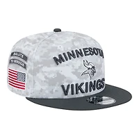 Minnesota Vikings White Camo and Graphite 2024 NFL Salute to Service New Era 9FIFTY Snapback Hat