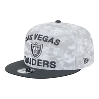 Las Vegas Raiders White Camo and Graphite 2024 NFL Salute to Service New Era 9FIFTY Snapback Hat