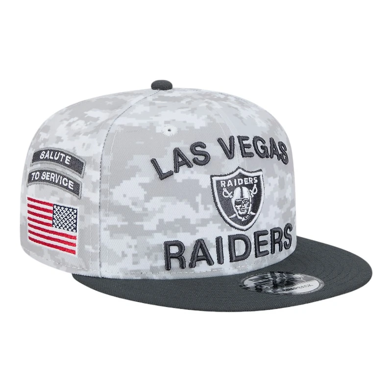 Las Vegas Raiders White Camo and Graphite 2024 NFL Salute to Service New Era 9FIFTY Snapback Hat