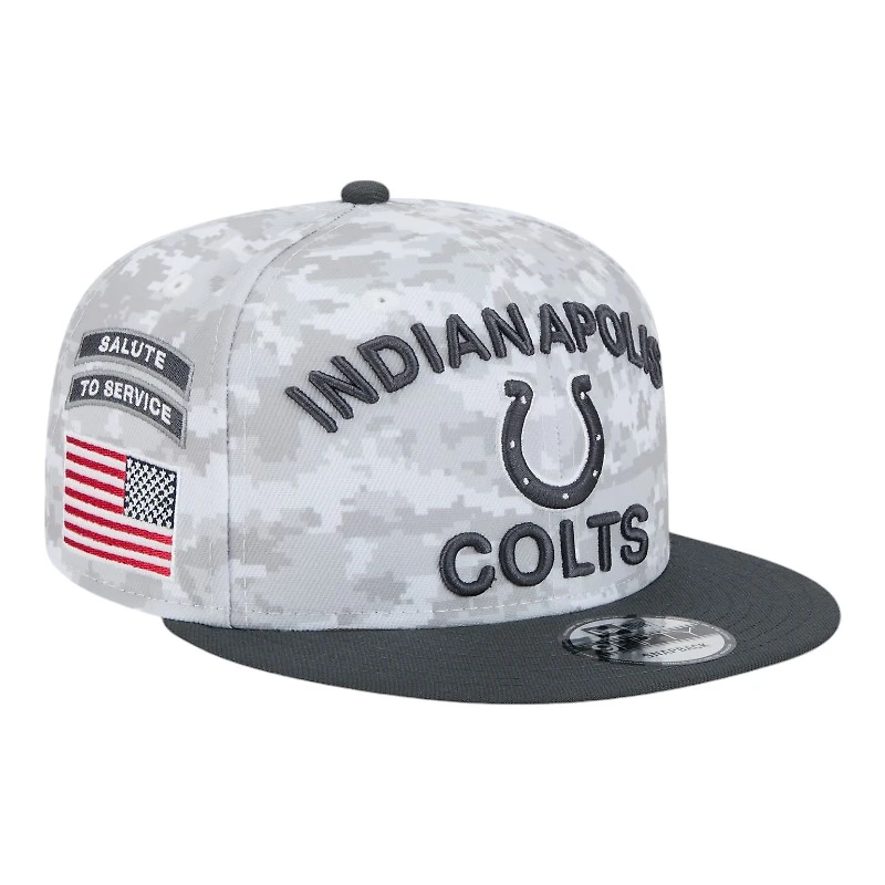 Indianapolis Colts White Camo and Graphite 2024 NFL Salute to Service New Era 9FIFTY Snapback Hat