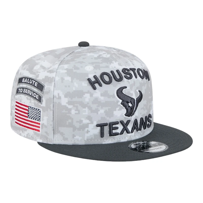 Houston Texans White Camo and Graphite 2024 NFL Salute to Service New Era 9FIFTY Snapback Hat