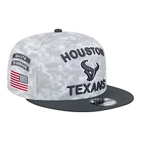 Houston Texans White Camo and Graphite 2024 NFL Salute to Service New Era 9FIFTY Snapback Hat