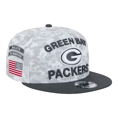 Green Bay Packers White Camo and Graphite 2024 NFL Salute to Service New Era 9FIFTY Snapback Hat