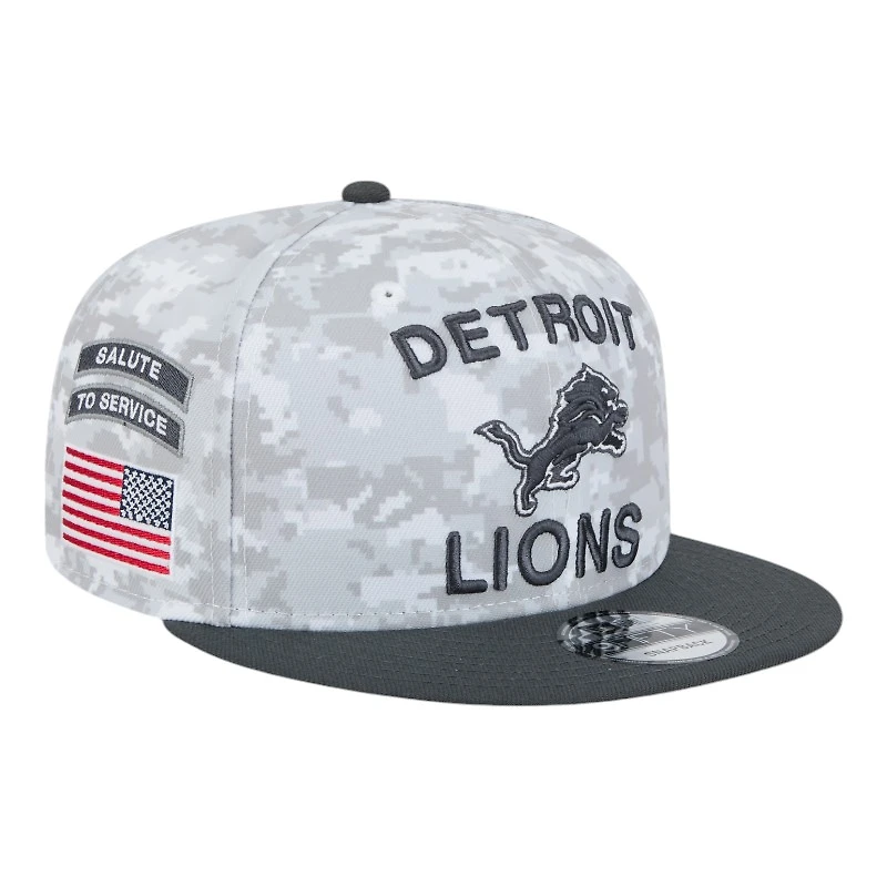 Detroit Lions White Camo and Graphite 2024 NFL Salute to Service New Era 9FIFTY Snapback Hat