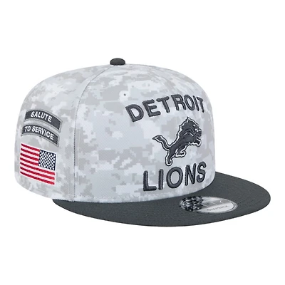 Detroit Lions White Camo and Graphite 2024 NFL Salute to Service New Era 9FIFTY Snapback Hat