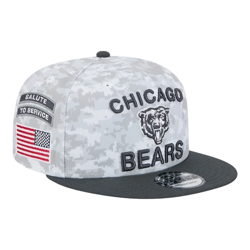 Chicago Bears White Camo and Graphite 2024 NFL Salute to Service New Era 9FIFTY Snapback Hat