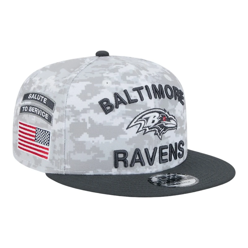 Baltimore Ravens White Camo and Graphite 2024 NFL Salute to Service New Era 9FIFTY Snapback Hat
